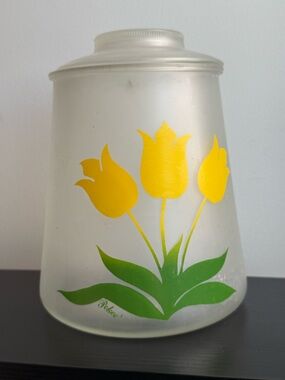 Bartlett Collins Vintage 8.5" Yellow Tulip Glass Cookie Jar 1960s Spring Kitchen